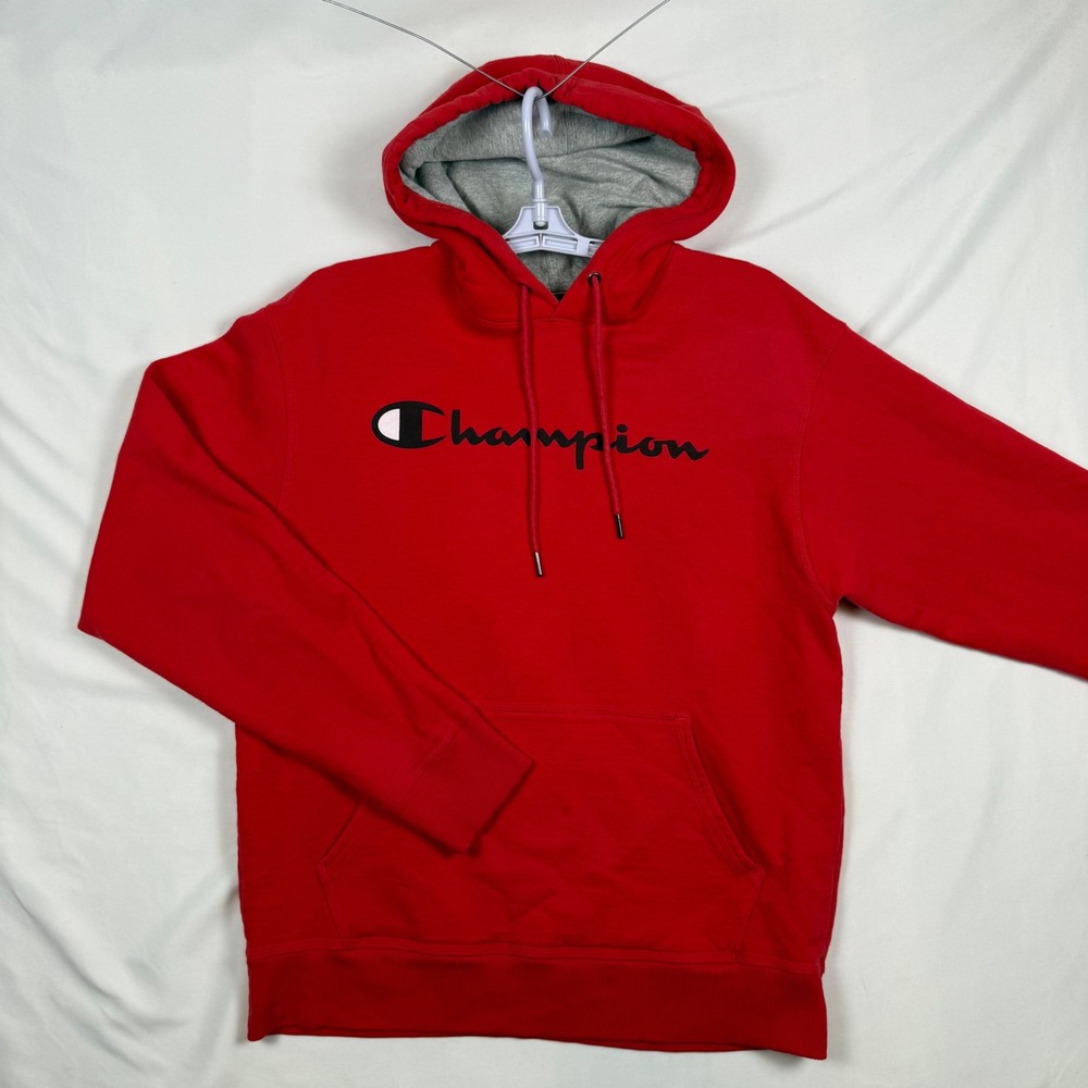 Champion Authentic Athleticwear Red Pullover Hoodie Mens Size Medium Script Logo